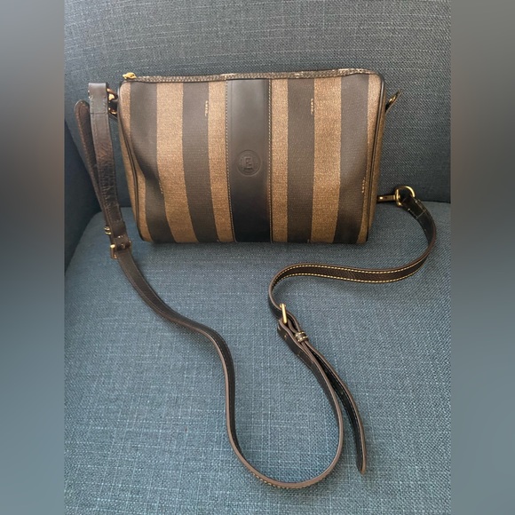 Vintage FENDI Pequin Coated Canvas Striped Crossbody Shoulder Handbag Purse - Picture 2 of 16